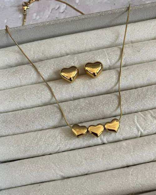 Tri Hearts Necklace Earrings Set