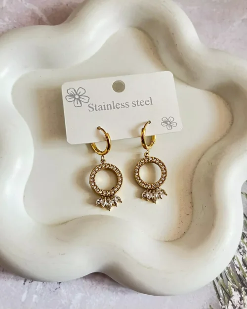 Crown Circle Earrings - White 1