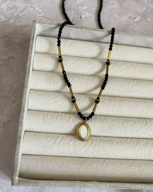 White Oval Beaded Necklace