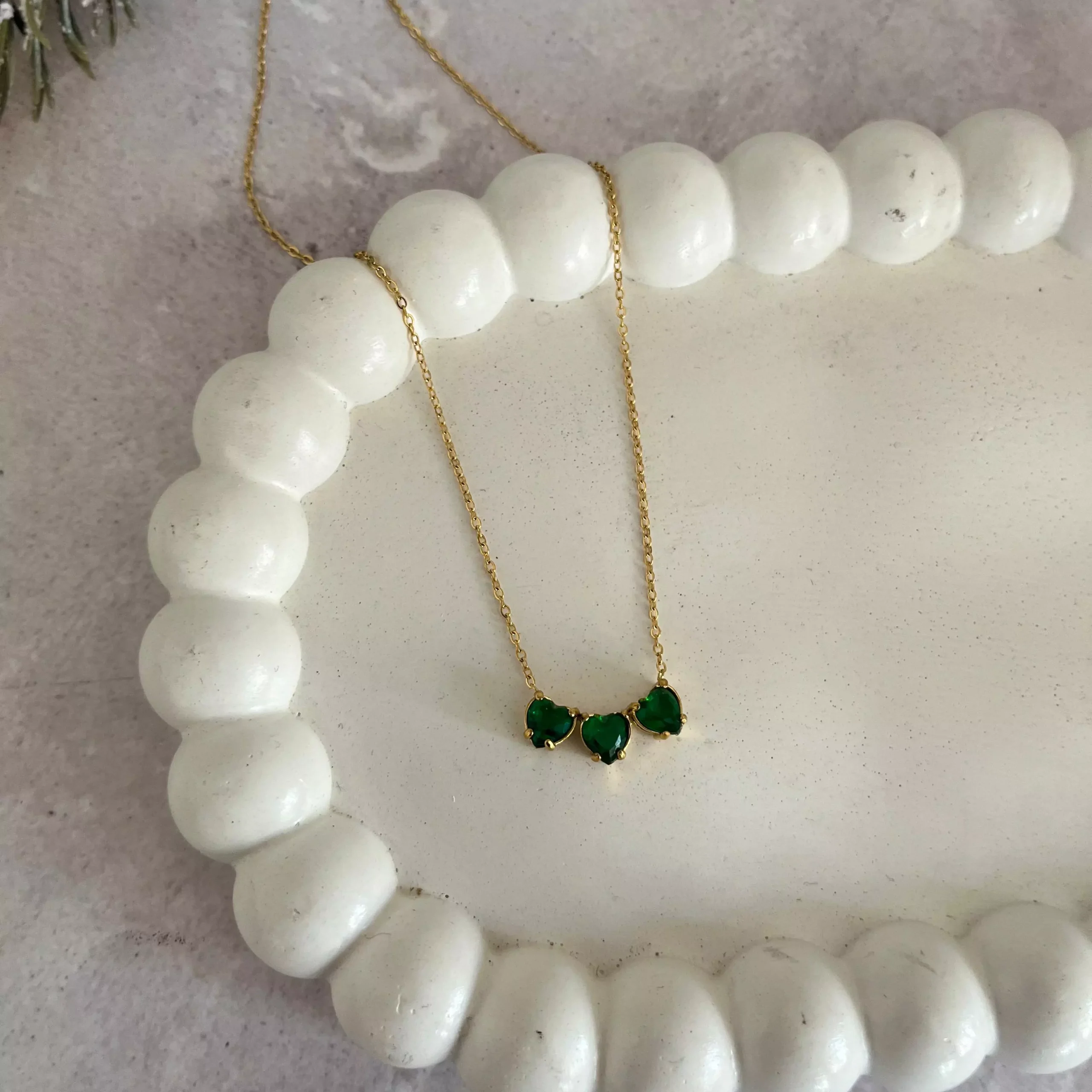 Emerald Tri Heart Necklace